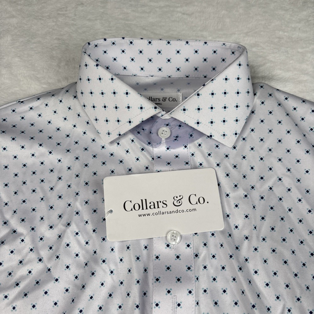 NWT Collars and Co Semi-Spread Collar Polo White Pebble Beach 5 Diamond Small